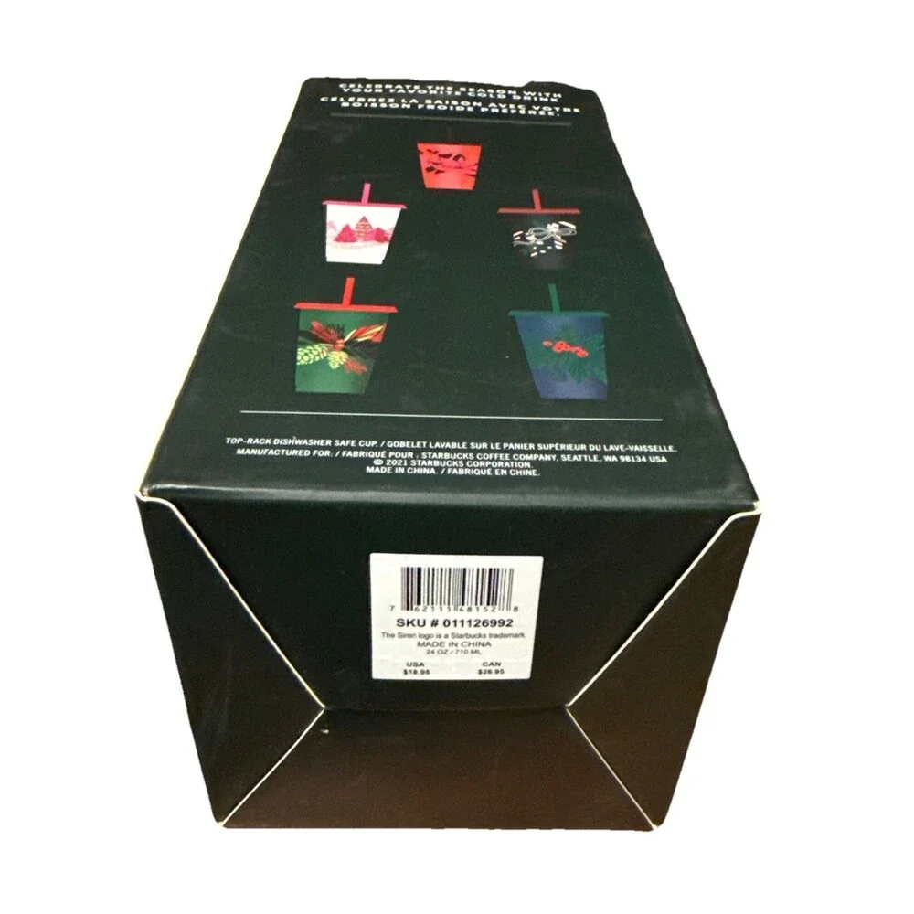 Starbucks NEW in Box Reusable Cold Cups Lids & Straws 24 Oz 5 Pieces Holiday
